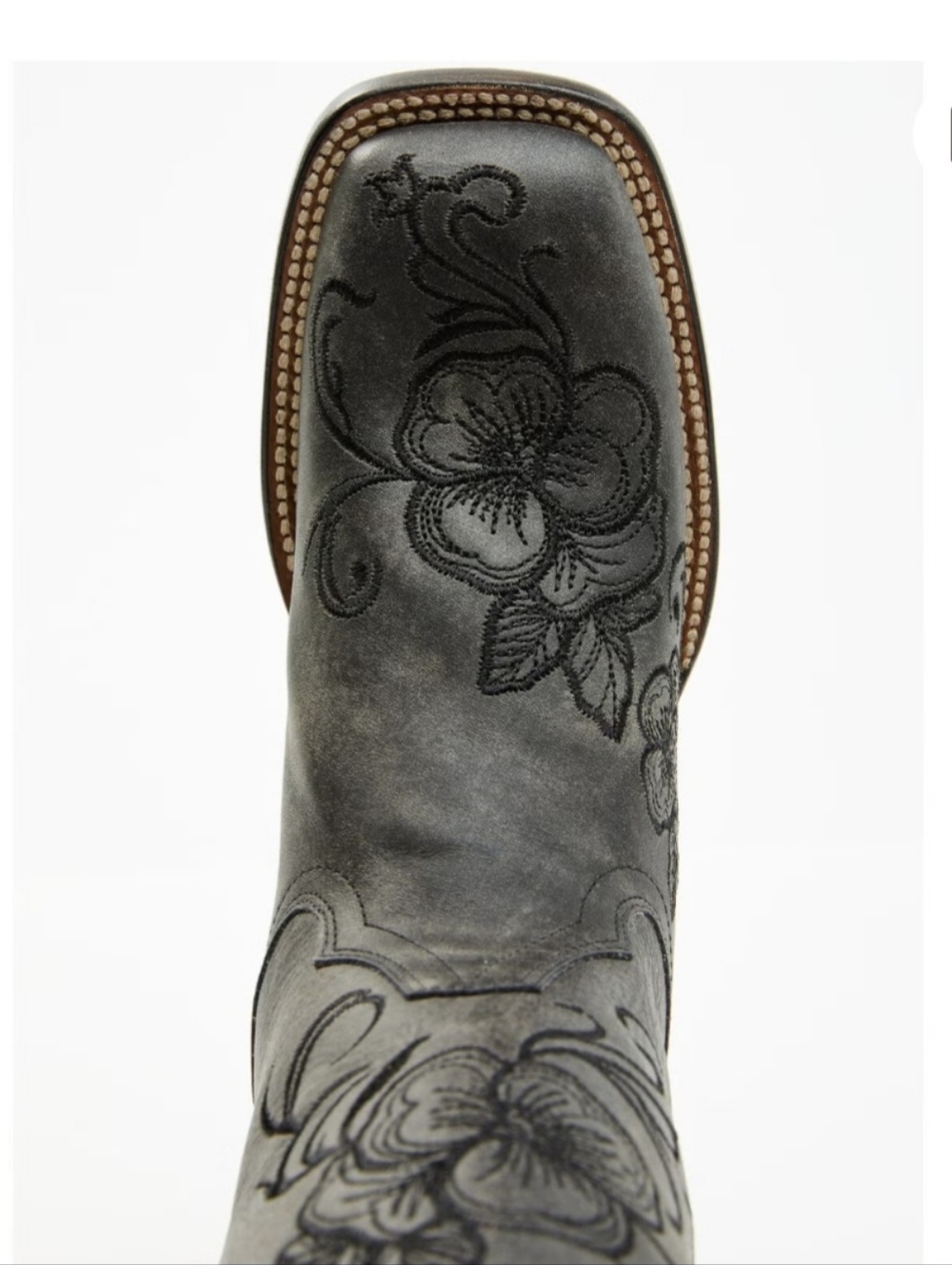 Shyanne Gray Embroidered Floral Western Heeled- Broad Square Toe Boots